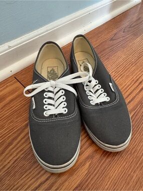 Vans Women’s Low-Top Canvas Sneakers in Dark Gray with White Laces